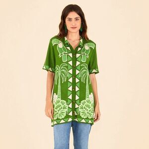 NWT- FARM Rio- Green Summer Sunrise Lenzing Ecovero Viscose Knit Shirt Green, L